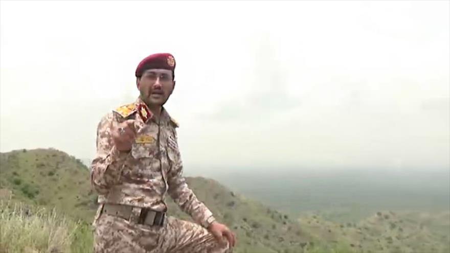 El portavoz de las Fuerzas Armadas de Yemen, Yahia Sari, en las afueras de Al-Juba, ubicada en Jizan (en el sur de Arabia Saudí), 15 de agosto de 2019.