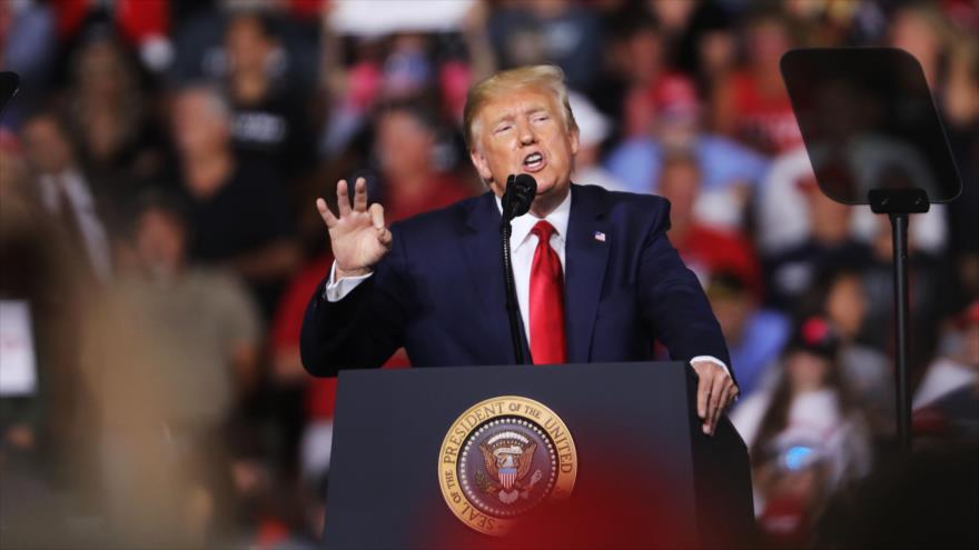 El presidente de EE.UU., Donald Trump, habla en un evento de campaña, Manchester, estado de Nuevo Hampshire, 15 de agosto de 2019. (Foto: AFP)
