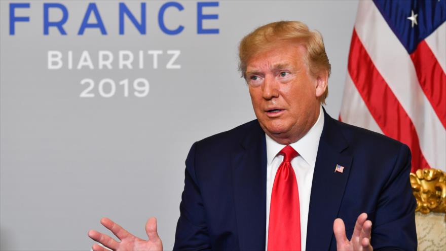Donald Trump, presidente de EE.UU., durante una visita al margen de la cumbre de G7 en Francia, 26 de agosto de 2019. (Foto: AFP)