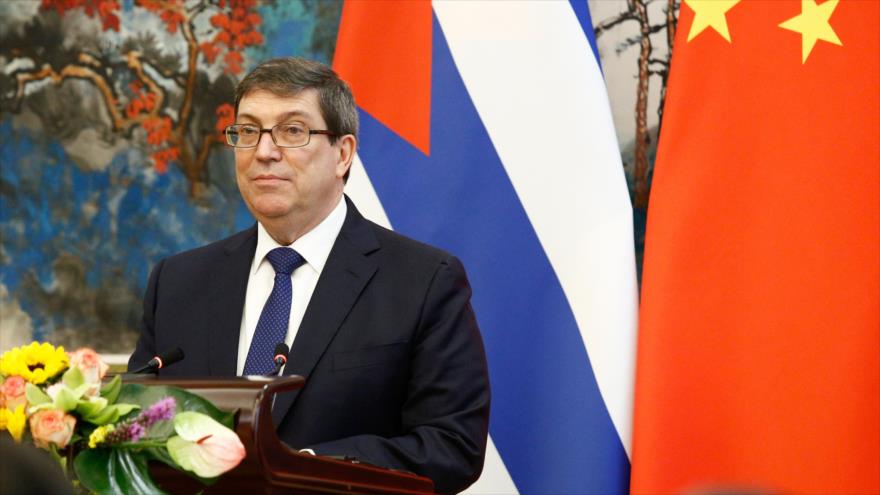 El canciller cubano, Bruno Rodríguez, en una conferencia de prensa Pekín, China, 29 de mayo de 2019. (Foto: AFP)