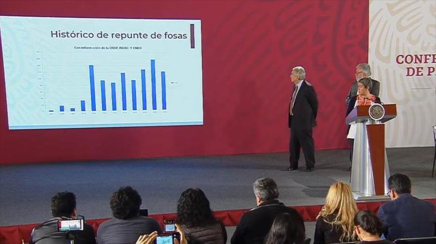 Karla Quintana Osuna, titular de la Comisión Nacional de Búsqueda de Personas de México, habla en la conferencia matutina del presidente, 30 de agosto de 2019.