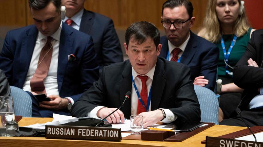 El embajador adjunto de Rusia, Dmitry Polyanskiy, ante las Naciones Unidas en Nueva York, 26 de noviembre de 2018. (Foto: AFP)