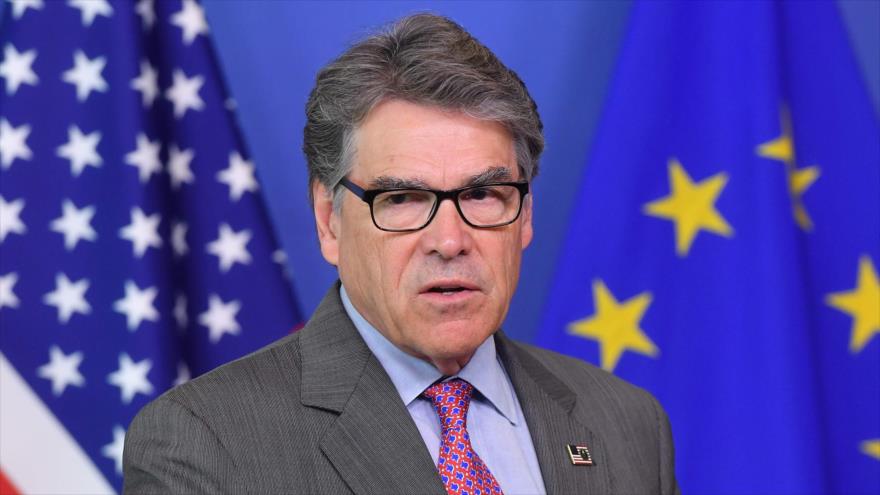 El secretario de Energía de EE.UU., Rick Perry, en una conferencia de prensa en Bruselas, 2 de mayo de 2019. (Foto: AFP)