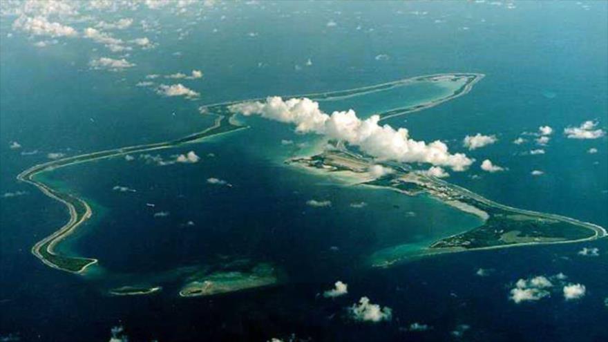 Una foto de Diego García, la isla más grande del archipiélago de Chagos en el Océano Índico y el sitio de una importante base militar de EE.UU. 