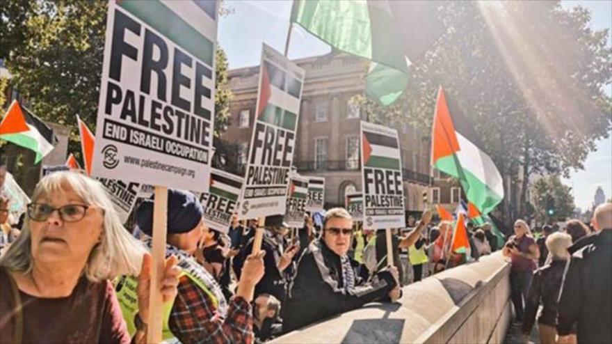 Una protesta contra la ocupación de Palestina coincide con la visita del premier israelí, Benjamín Netanyahu, a Londres, 5 de septiembre de 2019.