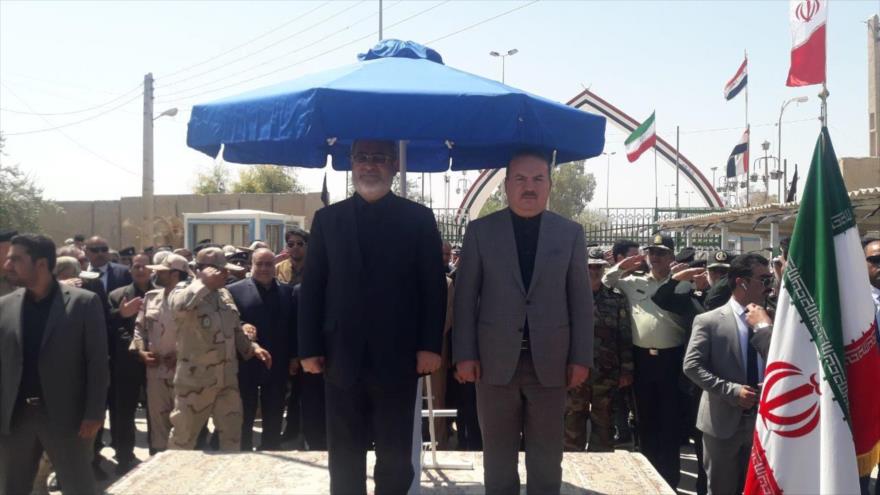 Ministros del Interior de Irán (izda.) e Irak en la ceremonia de reapertura del cruce fronterizo de Josravi, 6 de septiembre de 2019. (Foto: IRNA)