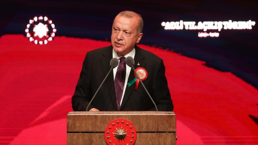 El presidente turco, Recep Tayyip Erdogan, pronuncia un discurso en Ankara, capital de Turquía, 2 de septiembre de 2019. (Foto: AFP)