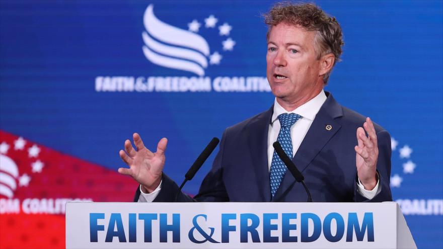 El senador republicano Rand Paul habla en un mitin político celebrado en Washington DC, el 27 de junio de 2019. (Foto: AFP)
