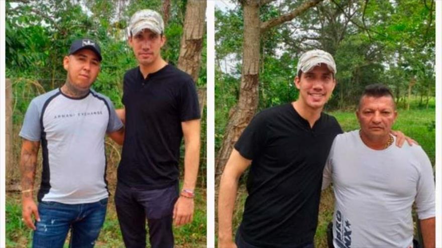 El líder golpista venezolano, Juan Guaidó, con dos narcoparamilitares colombianos.