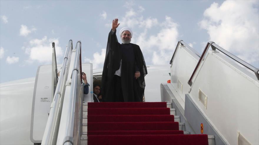 El presidente de Irán, Hasan Rohani, antes de viajar a Nueva York para participar en 73.º periodo de sesiones de la AGNU, 23 de septiembre de 2018.
