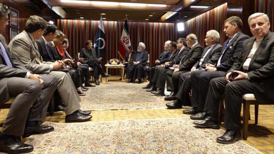 Delegaciones de Irán (dcha.) y Paquistán reunidas en Nueva York, 23 de septiembre de 2019. (Foto: President.ir)