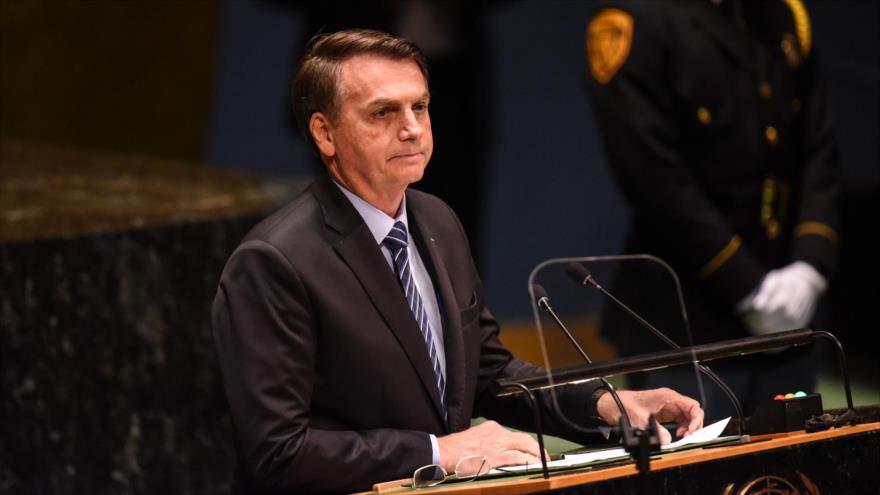 El presidente de Brasil, Jair Bolsonaro, habla en la Asamblea General de las Naciones Unidas, 24 de septiembre de 2019. (Foto: AFP)