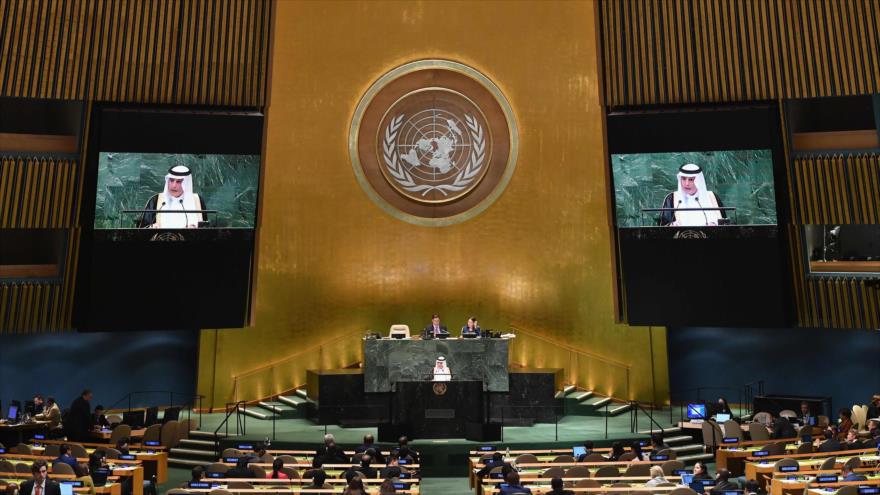 El ministro de Estado para Asuntos Exteriores de Arabia Saudí, Adel al-Yubeir, habla en la Asamblea General de la ONU, 24 de septiembre de 2019. (Foto: AFP)