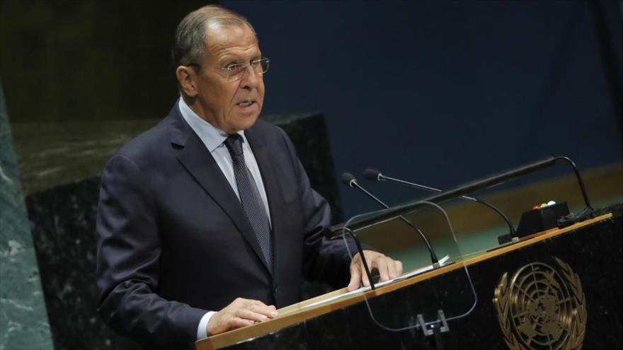El canciller de Rusia, Serguéi Lavrov, ofrece un discurso ante la Asamblea General de las Naciones Unidas (AGNU), 27 de septiembre de 2019.