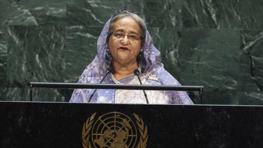 La primera ministra de Bangladés, Sheij Hasina, habla en la 74.ª sesión de la Asamblea General de las Naciones Unidas (AGNU), 27 de septiembre de 2019.