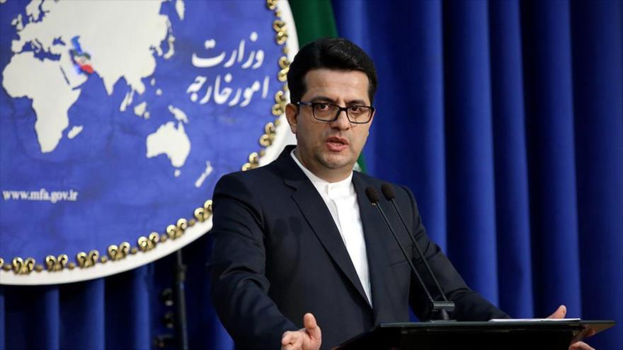 El portavoz de la Cancillería de Irán, Seyed Abás Musavi, en una rueda de prensa en Teherán, la capital.