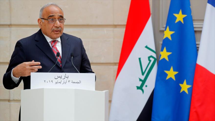 El primer ministro de Irak, Adel Abdul-Mahdi, en un discurso en Francia, 3 de mayo de 2019. (Foto: AFP)