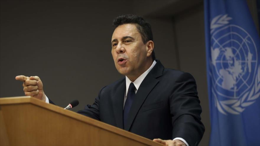 El embajador venezolano ante la Organización de las Naciones Unidas (ONU), Samuel Moncada, durante una rueda de prensa en Nueva York, 6 de agosto de 2019.