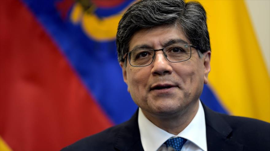 El canciller ecuatoriano, José Valencia, habla en una conferencia de prensa en Washington, EE.UU., 15 de octubre de 2019 (Foto: AFP)