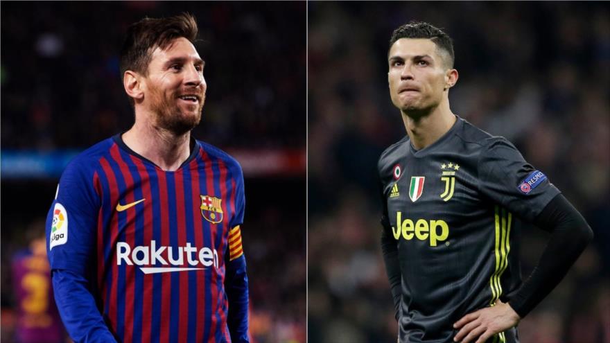 El astro argentino del fútbol mundial Lionel Messi (izda.) y el delantero del club italiano la Juventus Cristiano Ronaldo.