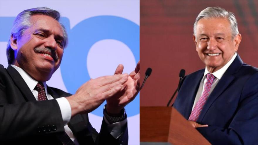 El presidente electo de Argentina, Alberto Fernández (izda.) y el mandatario de México, Andrés Manuel López Obrador.