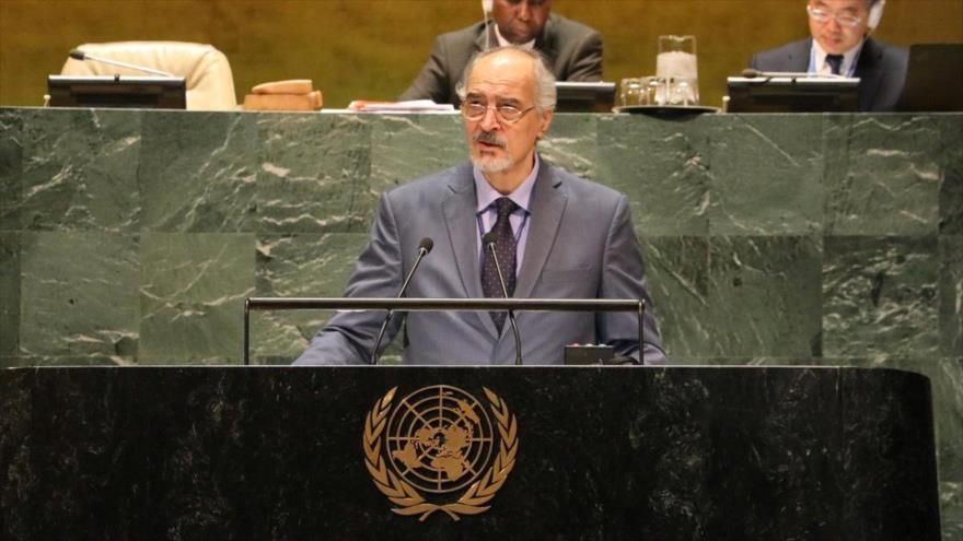 El embajador sirio ante la ONU, Bashar al-Yafari, en una reunión de la Asamblea General sobre el bloqueo de EEUU contra Cuba, 6 de noviembre de 2019.