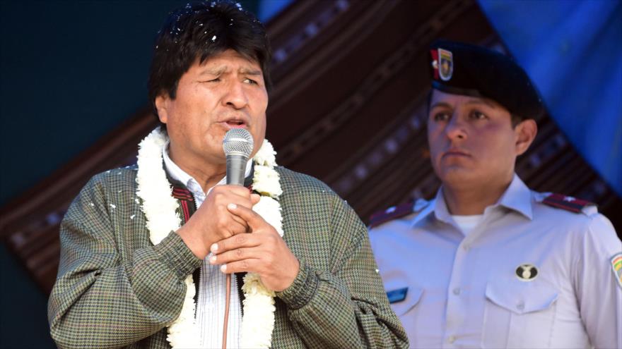 El presidente de Bolivia, Evo Morales, habla en un acto en el municipio de Totora del departamento de Cochabamba, 7 de noviembre de 2019. (Foto: ABI)