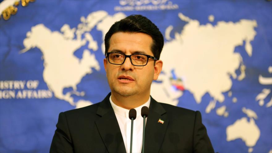 El portavoz de la Cancillería de Irán, Seyed Abás Musavi, ofrece una rueda de prensa en Teherán, capital.