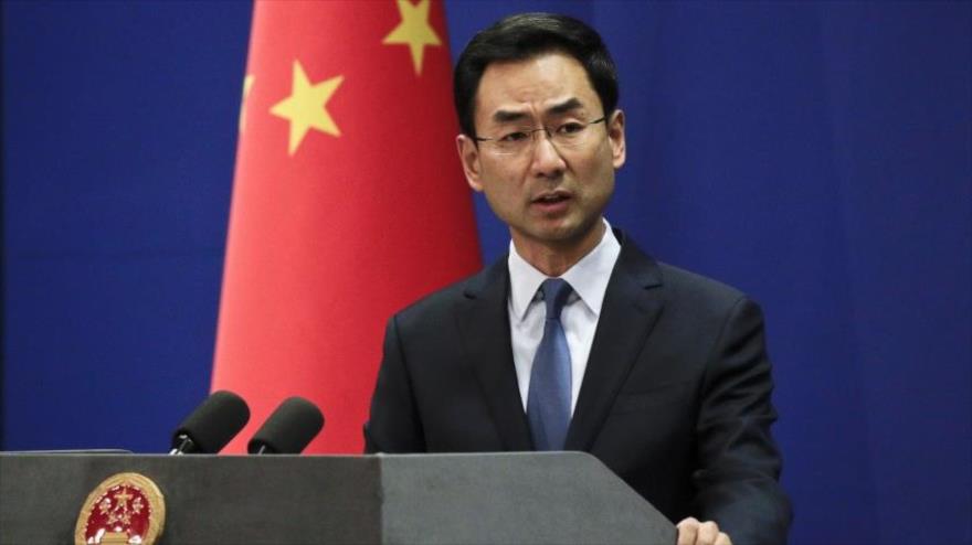 El portavoz del Ministerio de Asuntos Exteriores de China, Geng Shuang, durante una rueda de prensa en Pekín, la capital.