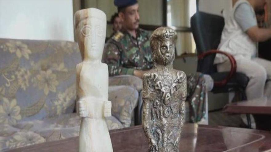 Unas antigüedades confiscadas de los contrabandistas en la provincia de Marib de Yemen.