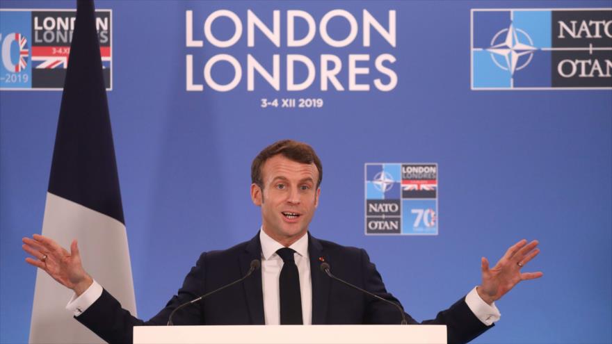 Presidente francés, Emmanuel Macron, da conferencia de prensa en cumbre de OTAN, Londres, capital del Reino Unido, 4 de diciembre de 2019. (Foto: AFP)