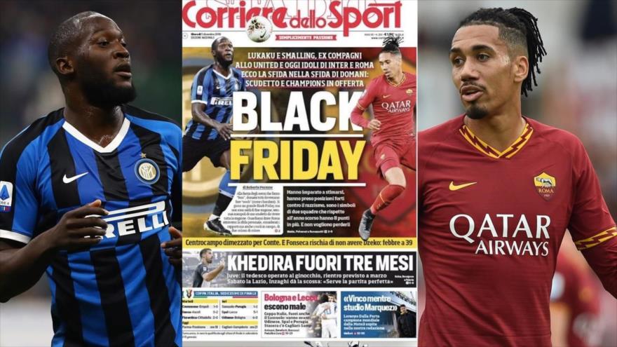 El diario italiano Corriere dello Sport publica una portada con el título “viernes negro” junto con fotos de los futbolistas Romelu Lukaku y Chris Smalling.