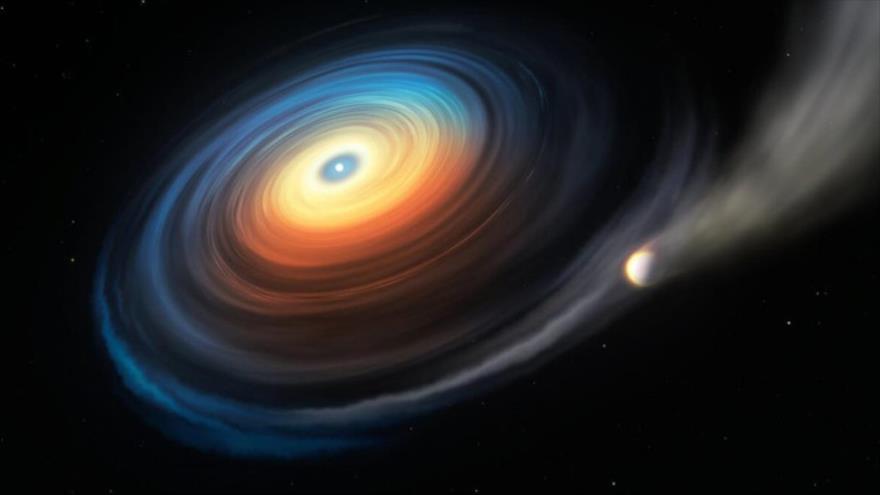 Ilustración de la enana blanca y su exoplaneta tipo Neptuno.