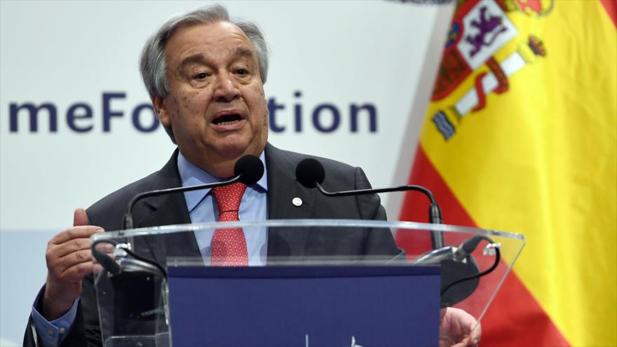El secretario general de la ONU, António Guterres, en una rueda de prensa en Madrid (capital española), 2 de diciembre de 2019. (Foto: AFP)