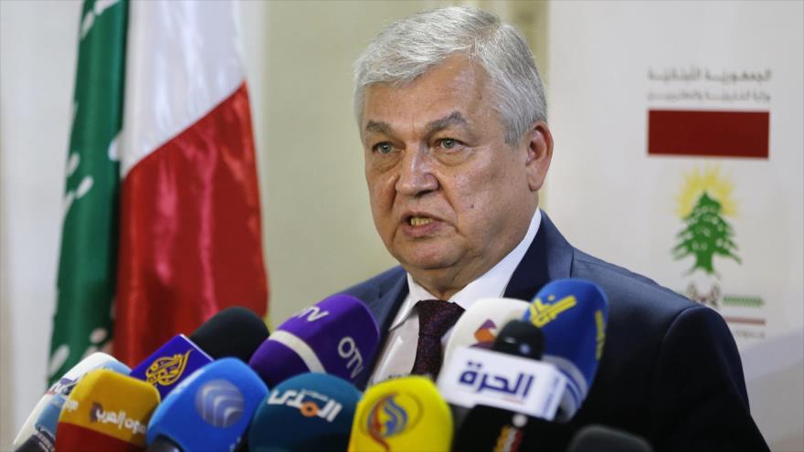 El enviado especial de la Presidencia rusa para Siria, Alexander Lavrentiev, en una rueda de prensa en Beirut (capital libanesa), 19 de junio de 2019. (Foto: AP)