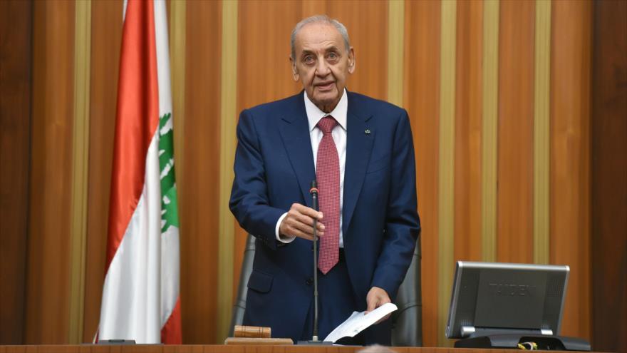 El presidente del Parlamento de El Líbano, Nabih Berri, ofrece un discurso en Beirut, la capital, 23 de mayo de 2018. (Foto: AFP)