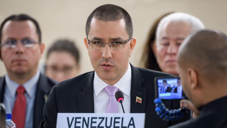 El canciller venezolano, Jorge Arreaza, en una sesión de la Organización de las Naciones Unidas, Ginebra, 12 de septiembre de 2019. (Foto: AFP)