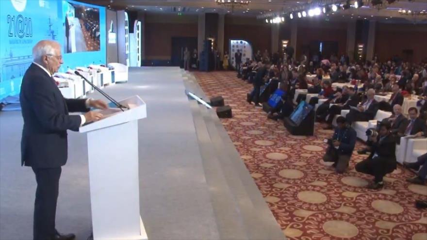 Joseph Borrell, jefe de la Diplomacia de la Unión Europea, habla el foro económico “Diálogo de Raisina” en Nueva Delhi, La India, 16 de enero de 2020.