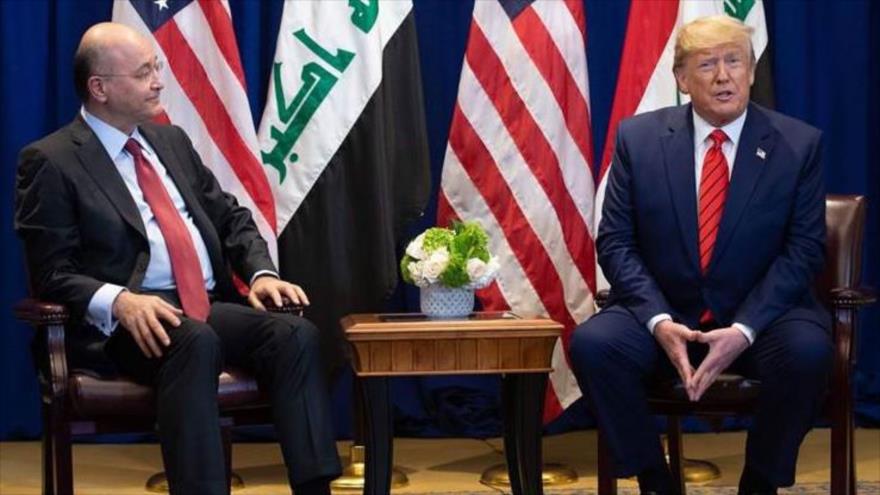 El presidente de Irak, Barham Salih (izq.), se reúne con su par estadounidense, Donald Trump, Nueva York.