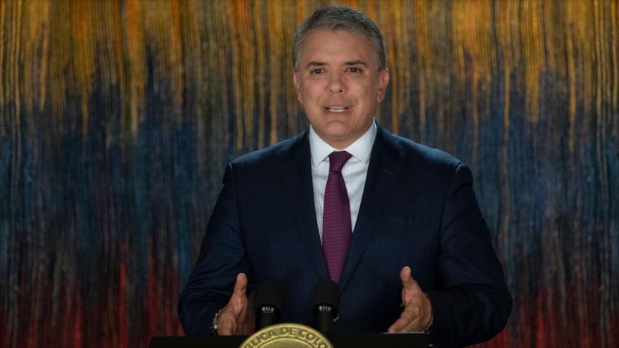El presidente colombiano, Iván Duque, ofrece un discurso en el palacio presidencial, Bogotá (la capital), 20 de noviembre de 2019. (Foto: AFP) 