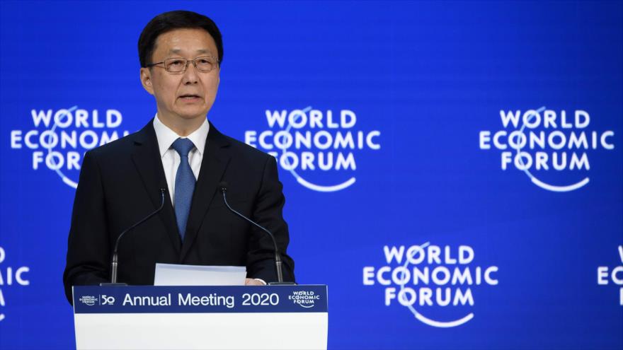 El vice primer ministro chino, Han Zheng, en el Foro Económico Mundial (WEF por su sigla en inglés), Davos, Suiza, 21 de enero de 2020. (Foto: AFP)