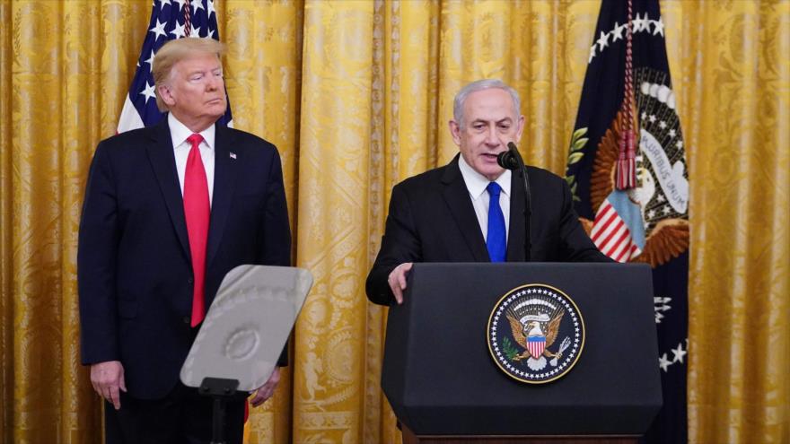 El primer ministro israelí, Benjamín Netanyahu, habla en una rueda de prensa en la Casa Blanca, 28 de enero de 2020. (Foto: AFP)