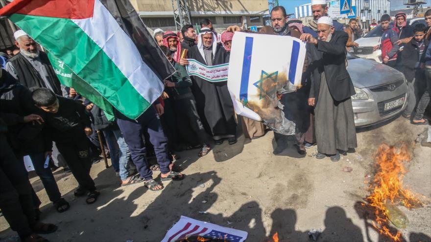 Palestinos protestan contra el llamado acuerdo del siglo de EE.UU. en la Franja de Gaza, 31 de enero de 2020. (Foto: AFP)