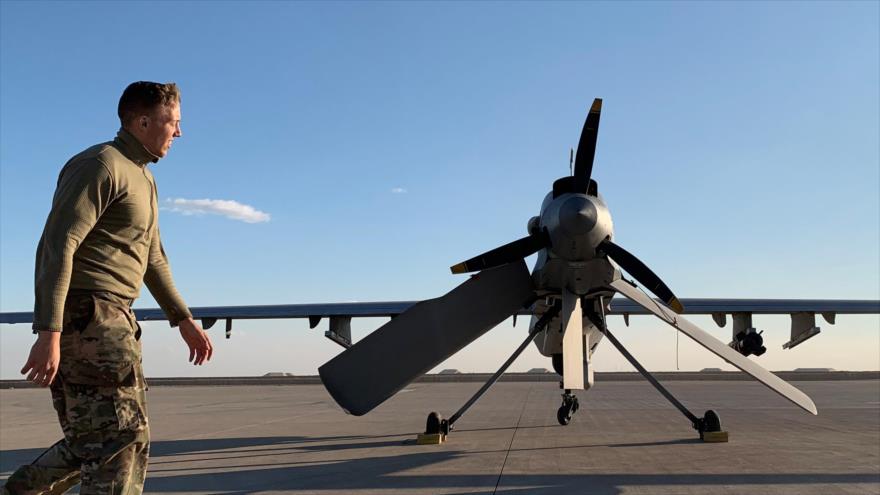 Un avión no tripulado estadounidense en la base aérea de Ain Al-Asad, en la provincia iraquí de Al-Anbar, 13 de enero de 2020. (Foto: AFP)
