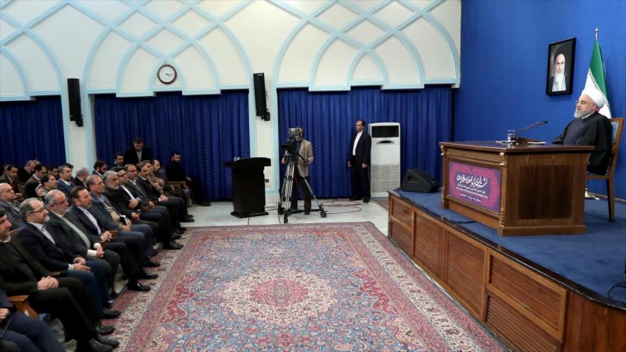 El presidente de Irán, Hasan Rohani, ofrece una conferencia de prensa en Teherán, 16 de febrero de 2020. (Foto: President.ir)