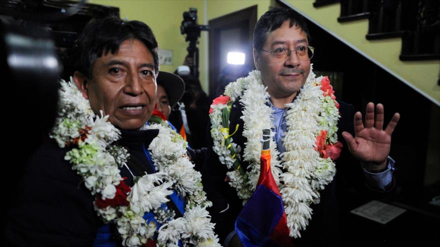 El binomio presidencial del partido MAS, Luis Arce (dcha.) y David Choquehuanca, para las elecciones de Bolivia, 3 de febrero de 2020. (Foto: AFP)
