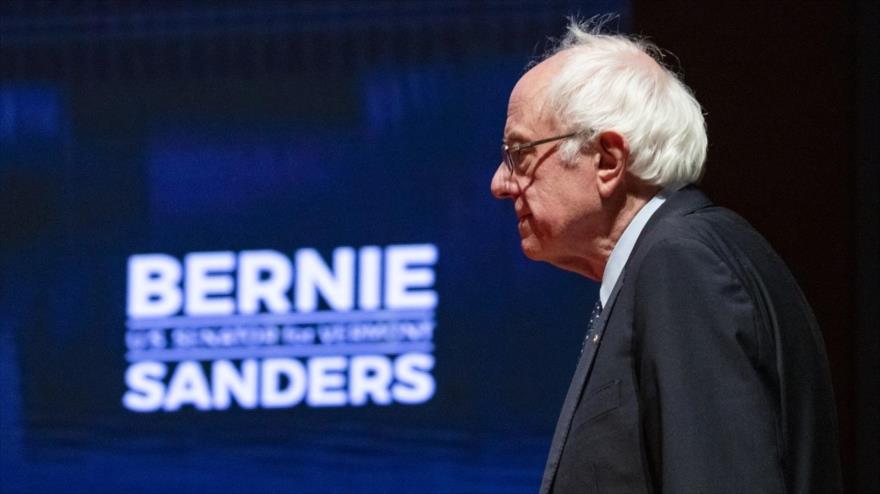 El precandidato demócrata a las presidenciales de Estados Unidos 2020, el senador Bernie Sanders en un mitin político de su campaña electoral.