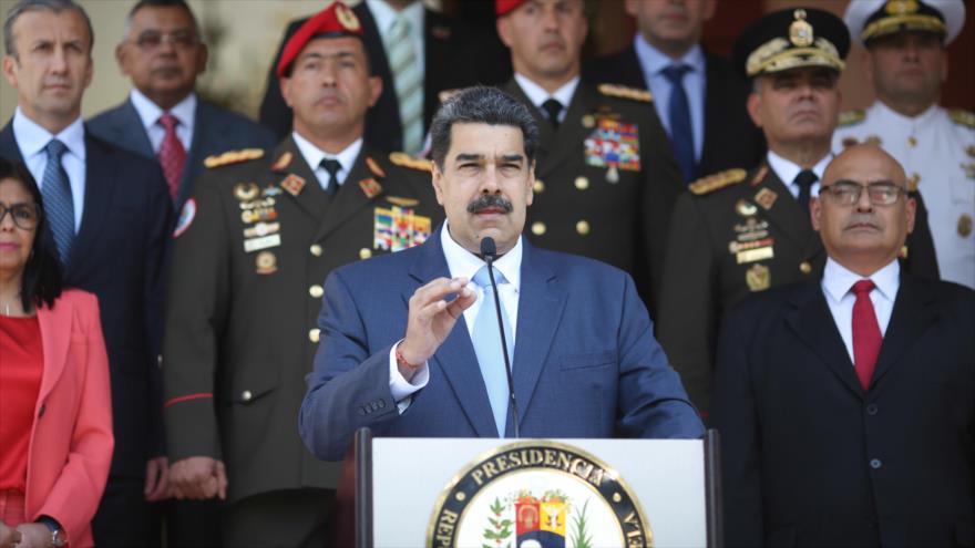 El presidente venezolano, Nicolás Maduro, en una rueda de prensa en el palacio de Miraflores, Caracas (la capital), 12 de marzo de 2020. (Foto: AFP)