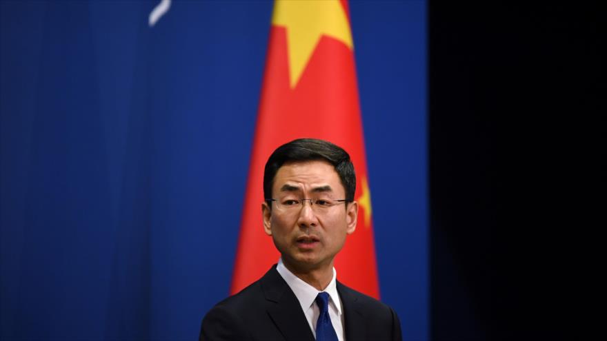 El portavoz del Ministerio de Relaciones Exteriores chino, Geng Shuang, 18 marzo de 2020. (Foto: AFP)