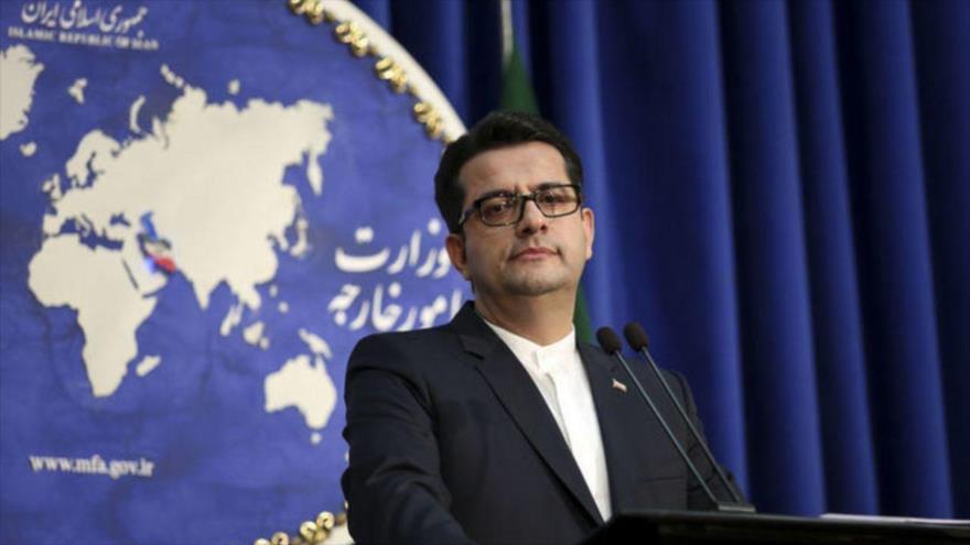 El portavoz de la Cancillería de Irán, Seyed Abás Musavi, en una rueda de prensa en Teherán, la capital.